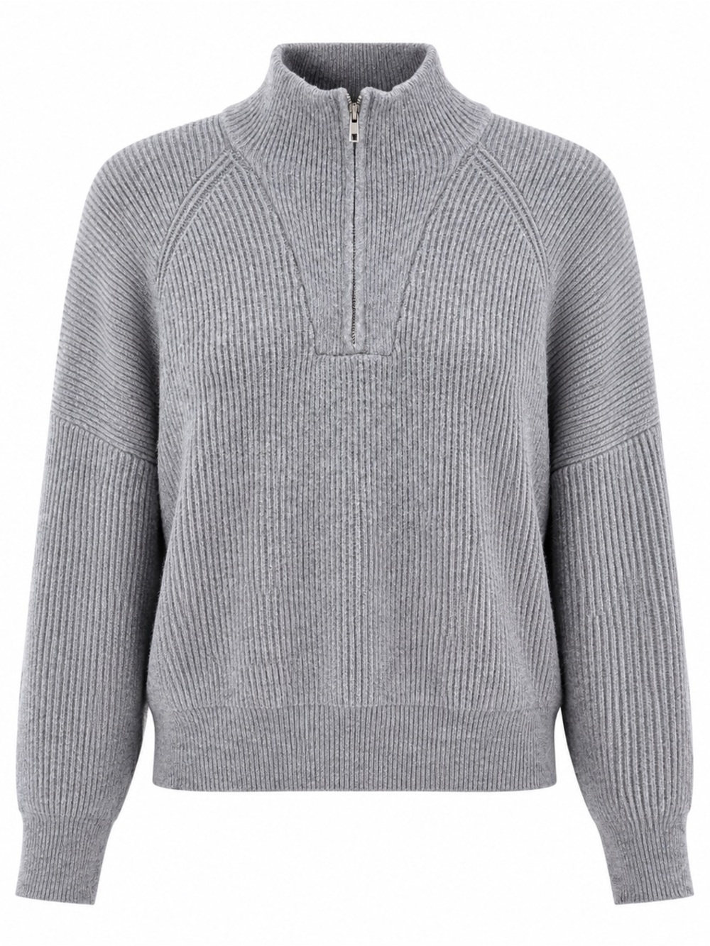 Lush Womens Medium Grey Ribbed Half-Zip Mock Neck Sweater Viscose Blend